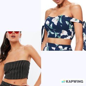 NWT Missguided Set of 2: Tie Shoulder Floral Bustier and Stripe Bandeau
